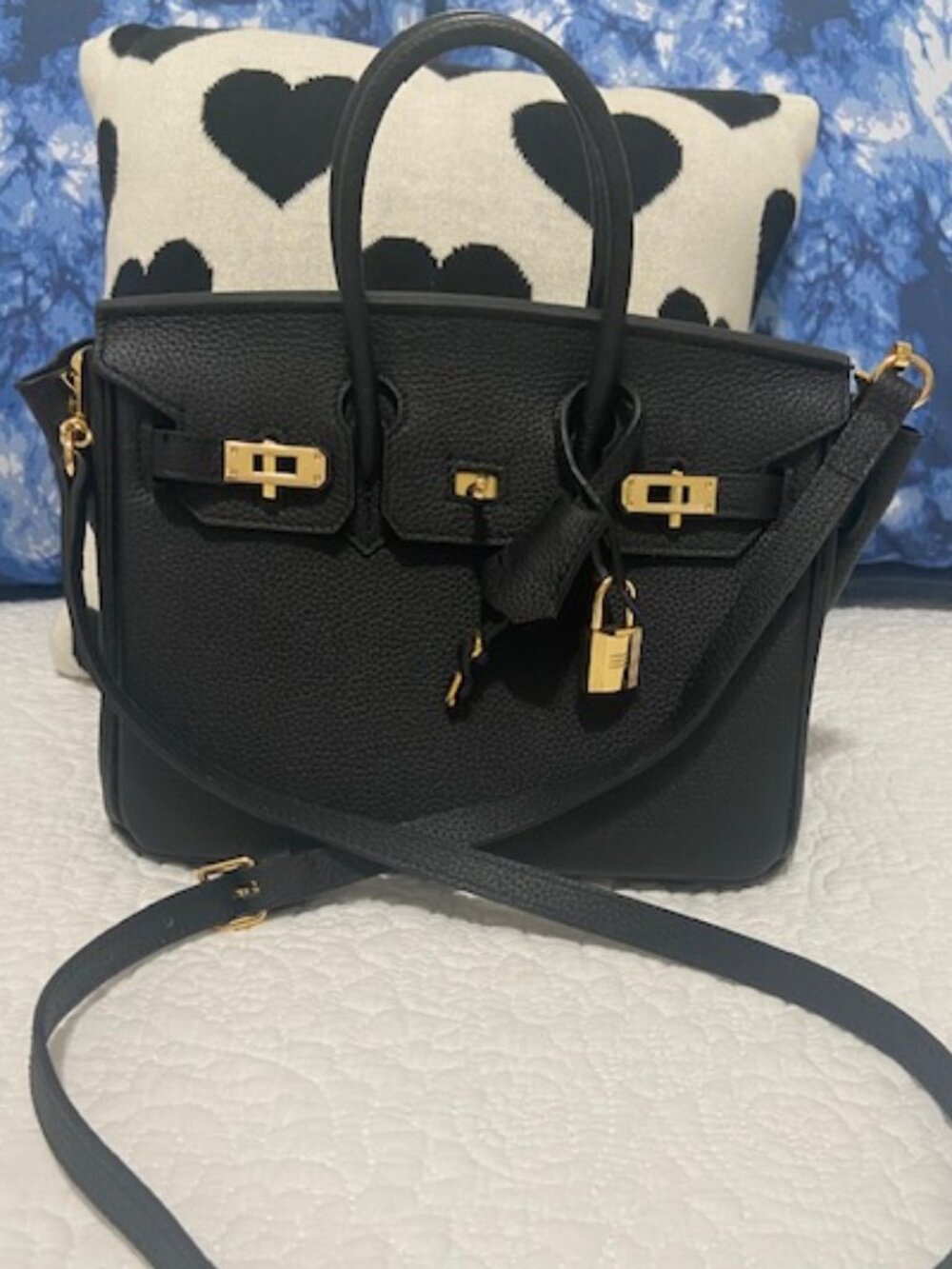 Black Faux Leather Purse Bag With Gold Hardware